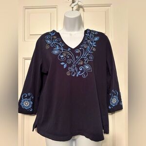 Talbots Blue and Purple Relaxed Embellished Blouse